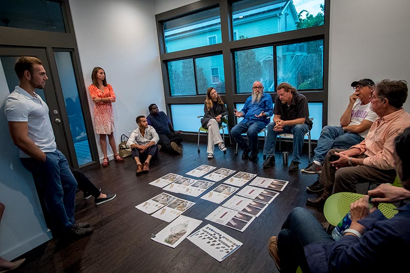 Tulane architecture professors, students and local professionals convene to review the latest URBANbuild project in the living room of the 1,000-square- foot home. URBANbuild continues to revitalize New Orleans’ neighborhoods, one structure at a time.