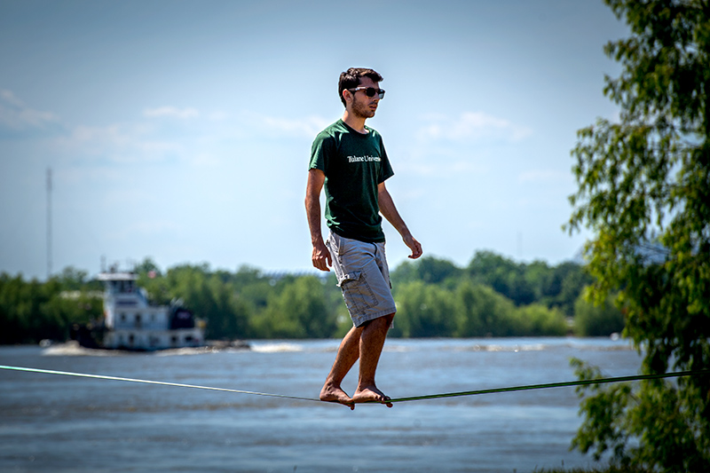 For some, taking a break from exams means being a slackliner.