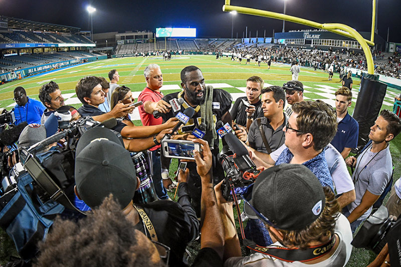 Yulman stadium was awash in black and gold as the New Orleans Saints held a training camp session on the uptown campus.