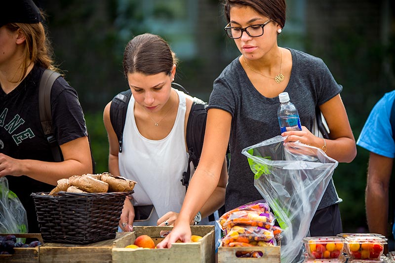 Tulanians take advantage of the biweekly farmers market on the uptown campus. 