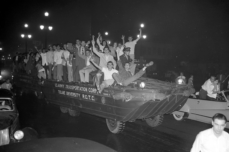 The annual Homecoming Shirt-tail parade rolled down Canal Street before the big game in 1948.