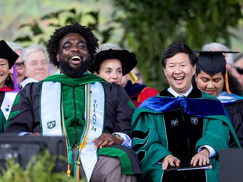 Russell Ledet and Ken Jeong at Tulane 2022 Commencement