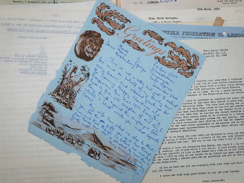 A letter written to Maida Springer from Patrick Mandawa is one of the many letters available through the database. 