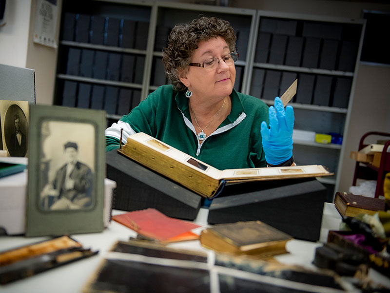 Ann Case at work in University Archives