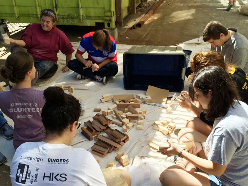 Architecture students make blocks for children