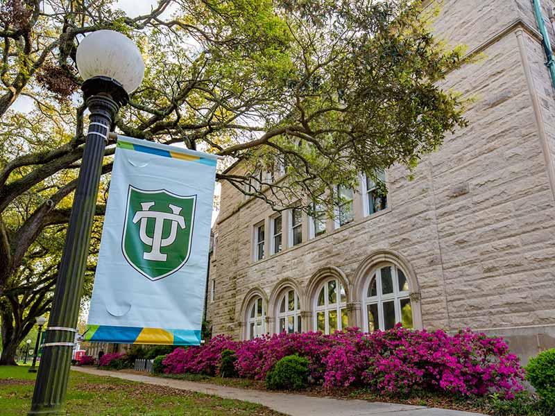 Tulane campus with banner