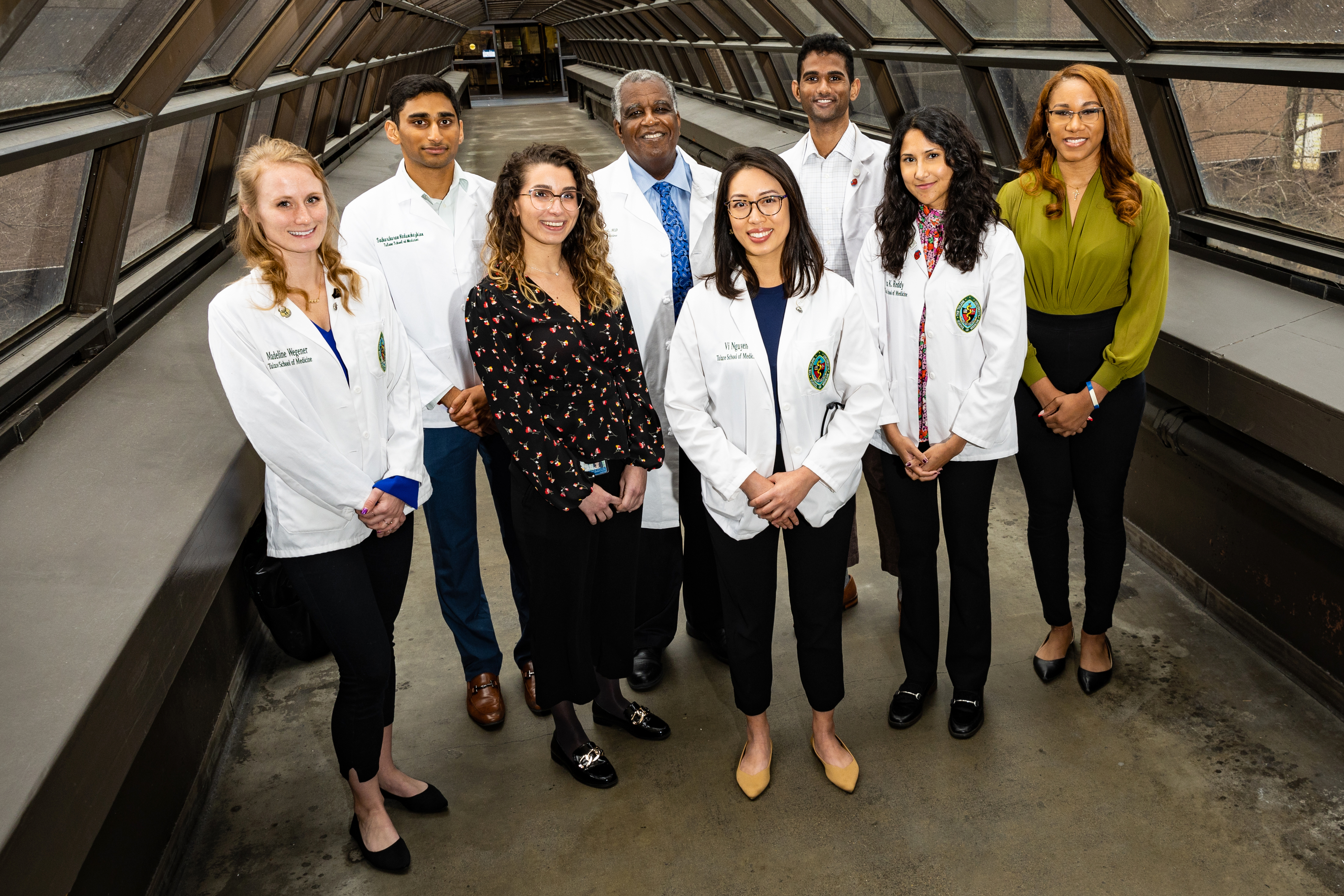 Dr. Keith Ferdinand, the Gerald S. Berenson chair of preventative cardiology at Tulane University School of Medicine, stands with a diverse team of Tulane students