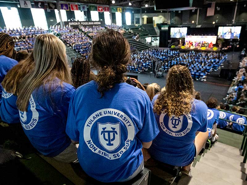The President's Convocation for New Students is a ceremonial welcome for the newest class and marks the beginning of their time at Tulane. This year’s convocation was held on Thursday, Aug. 18, in the Avron B. Fogelman Arena in Devlin Fieldhouse.