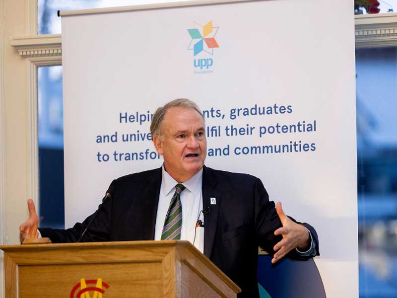 President Michael A. Fitts addressed higher education leaders at the third University Partnership Programme Foundation lecture, which took place in London at the iconic Lord’s Cricket Ground. (Photo provided by UPP Foundation) 