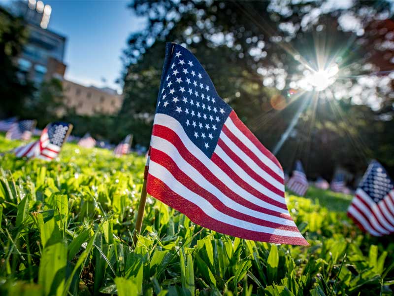 A display of several hundred flags were organized by the Tulane College Democrats and Tulane College Republicans in 2018 commemorating the lives lost during the Sept. 11 attacks. (Photo by Paula Burch-Celentano)  