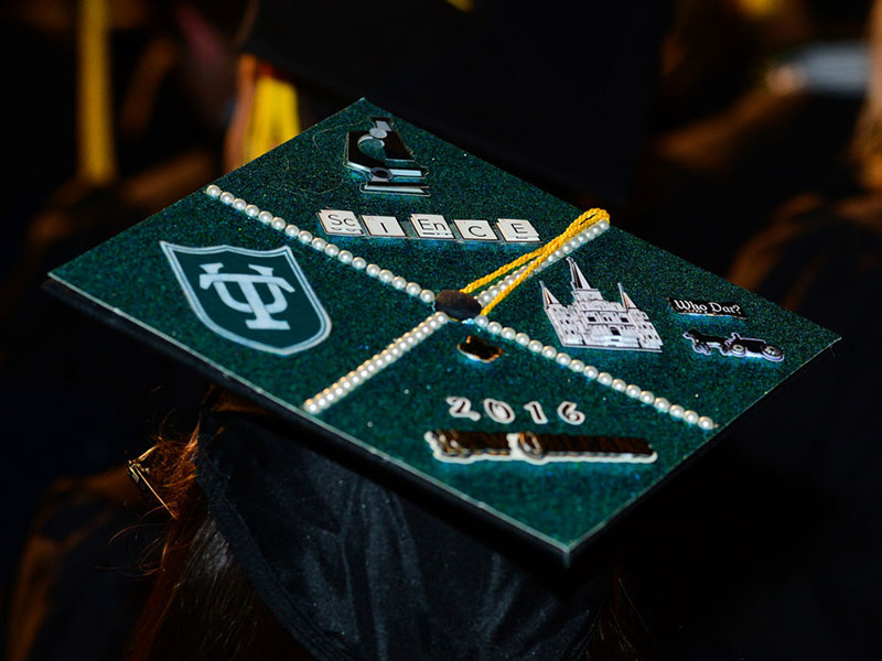 Graduate with mortarboard at Tulane Commencement