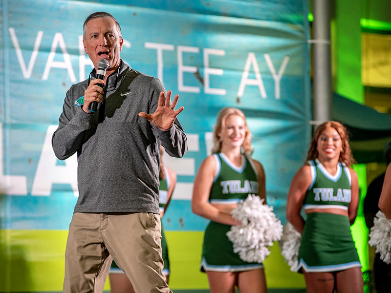 Green Wave head football coach Willie Fritz thanks the crowd for coming out and predicts an exciting game in Yulman Stadium on Saturday.