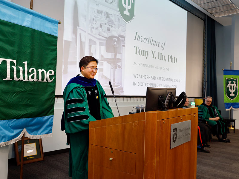 Tony Hu is formally invested in the Weatherhead Presidential Chair Tony Hu is formally invested in the Weatherhead Presidential Chair