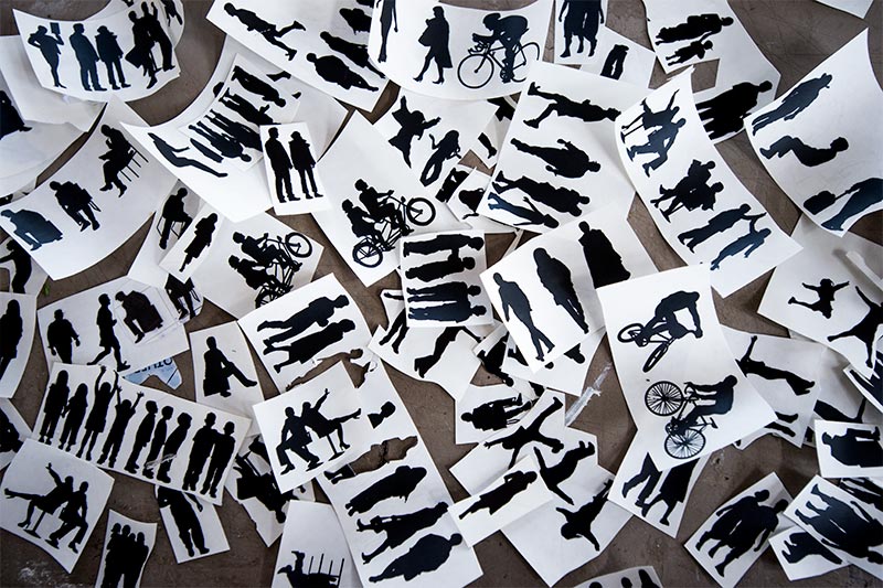 Silhouettes used in architectural designs litter a workspace in one of the School of Architecture’s design studios on the uptown campus. 