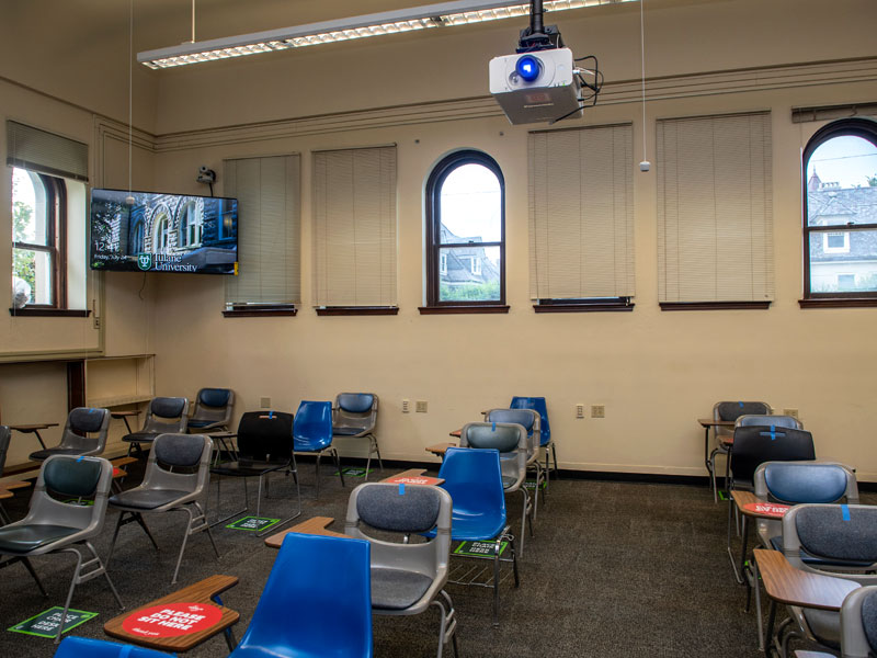 A classroom in Norman Mayer displays some of its technology enhancements.