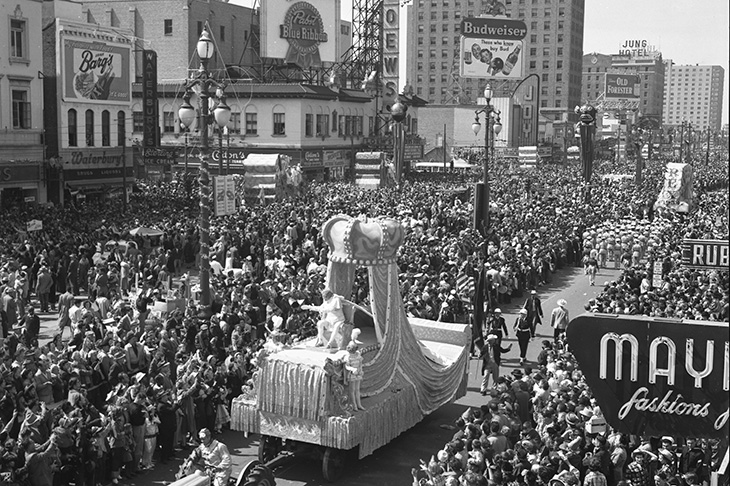 The King of Carnival greets his subjects in 1954.
