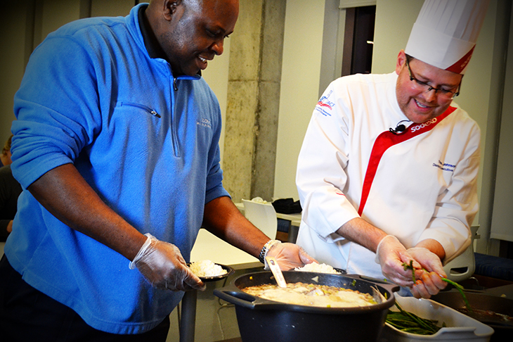 Chefs preparing seafood