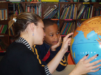 A student studies geography