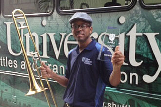 Tulane shuttle driver and gospel musician Strother Davis Tulane shuttle driver and gospel musician Strother Davis
