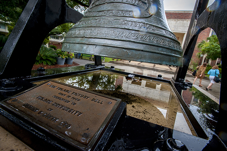 The Victory Bell is washed clean after a summer shower.