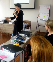 Sally Kenney addresses a conference of women judges in Tbilisi, Georgia.