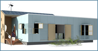 The SunShower SSIP House, designed by two Tulane architecture faculty members, is a sustainable design for a 1,000-square-foot, two-bedroom, two-bathroom house that provides its own energy and water needs.