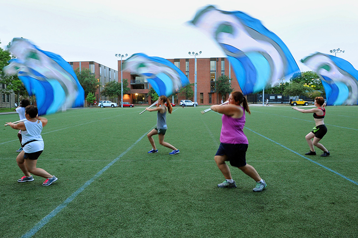 Tulane Color Guard practices on Brown Field.