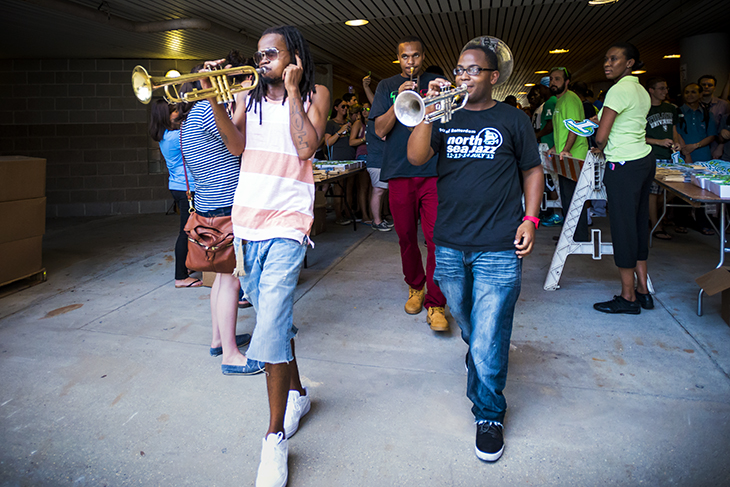 Undergrads check out Yulman Stadium. 