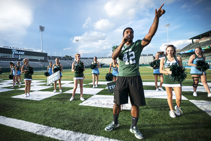 Undergrads check out Yulman Stadium. 