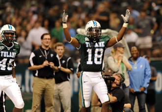 Student-athlete Devon Walker at football game.