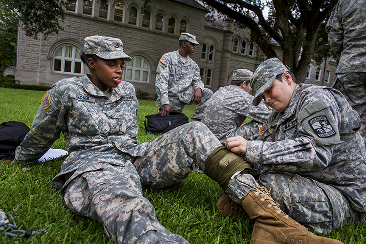 Army ROTC puts theory into practice on Gibson Quad. 