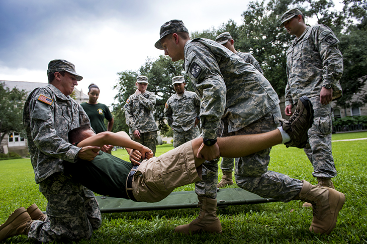 Army ROTC puts theory into practice on Gibson Quad. 