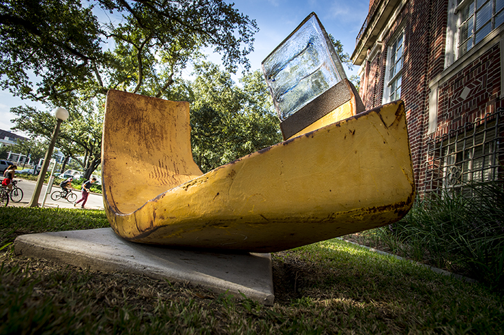 New sculpture installed outside Woldenberg Art Center.