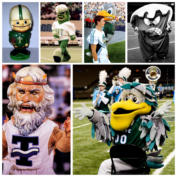 Tulane mascot collage of mascots over the years