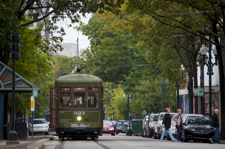 Fall color welcomes riders along the St. Charles streetcar line. 