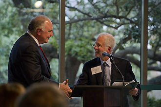 Paul Flower and dean Nick Altiero at the Flower Hall dedication.