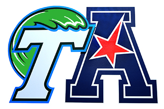 Green Wave and American Conference logos