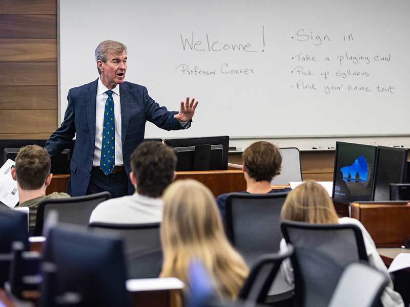 Pierre Conner, Executive Director of the Tulane Energy Institute and Professor of Practice, Management Science, speaks to students in his Energy, Markets, Economics and Policy class in the A.B. Freeman School of Business at Tulane University.