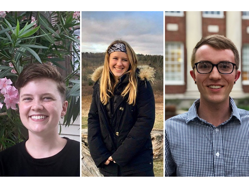 (l-r): School of Science and Engineering students Nathalie Clarke, Danielle (Nelle) Kulick were named 2019 Goldwater Scholars and recent graduate Steven Stradley received the National Science Foundation Graduate Research Fellowship.