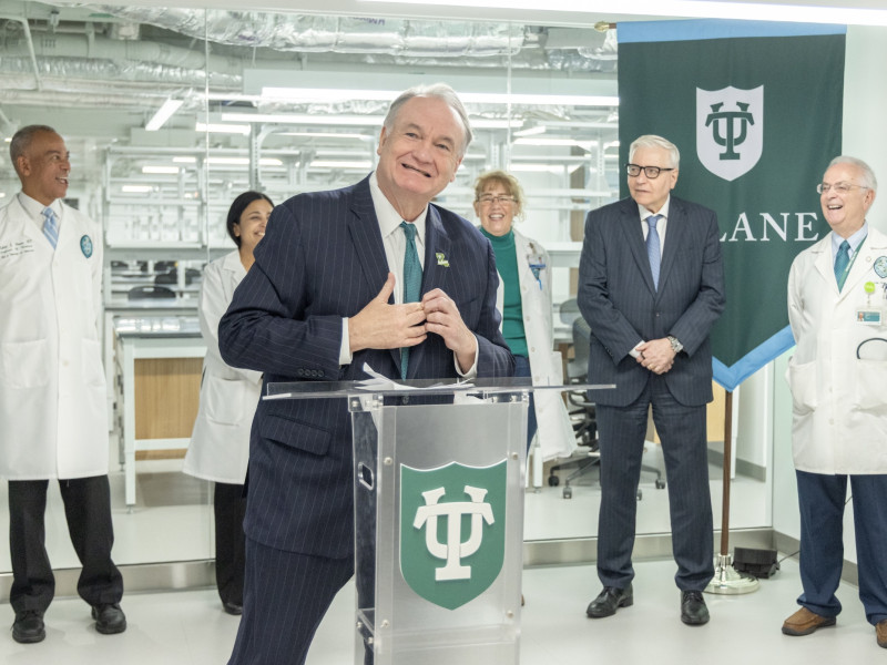 President Miichael A. Fitts and Tulane leaders in Hutchinson Memorial