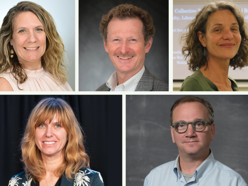 Five smiling professional headshots: three women, two men.