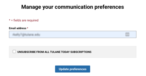 Screenshot of a communication preferences management form.