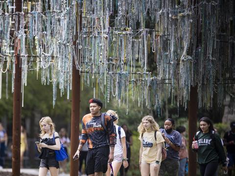 Tulane students make their way to class. Students were welcomed back to campus after online learning for two weeks.