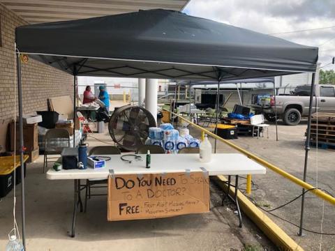 A medical aid station set up following Hurricane Ida