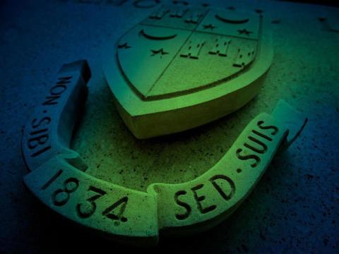 Image of Tulane shield and motto with dark green color treatment