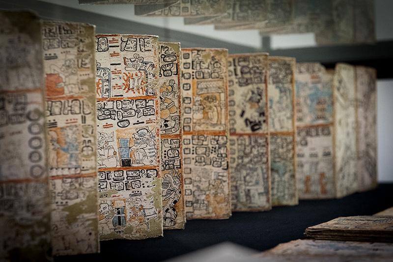 Maya codice, painted screenfold books created and used by Maya priest-scribes prior to the arrival of the Spanish, are divinatory in nature and considered sacred. Latin American Library exhibit examines early New World textual encounters between Europeans and Amerindians.