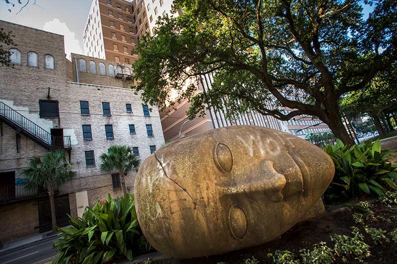 “The Source,” a large concrete sculpture that calls the neutral ground of Elk Place across from the Tulane School of Social Work home, was created for the 1984 World’s Fair by French husband-and-wife artists Claude and Francois-Xavier Lalanne