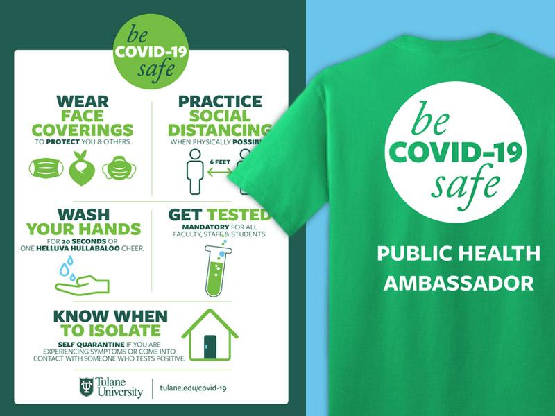 Dressed in highly visible green shirts, members of the new Tulane Public Health Ambassadors Program will distribute masks upon request, as well as promote COVID-19 safety protocols that are required of both Tulane community members and visitors on campus.