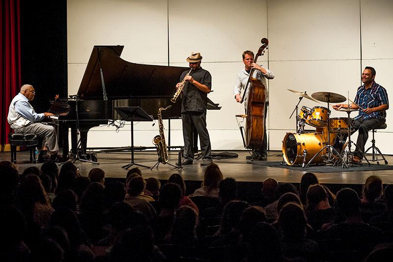 The Ellis Marsalis Quintet performs its annual Lagniappe Series concert. Marsalis, far left, plays with his band, from left, Derek Douget , Jason Stewart and Stephen Gordon.