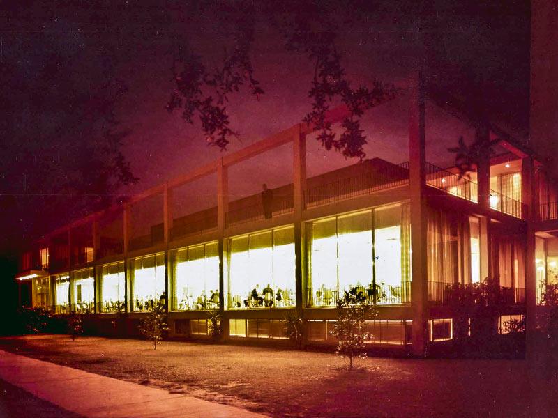 The University Center glows in this photo from the 1960s.
